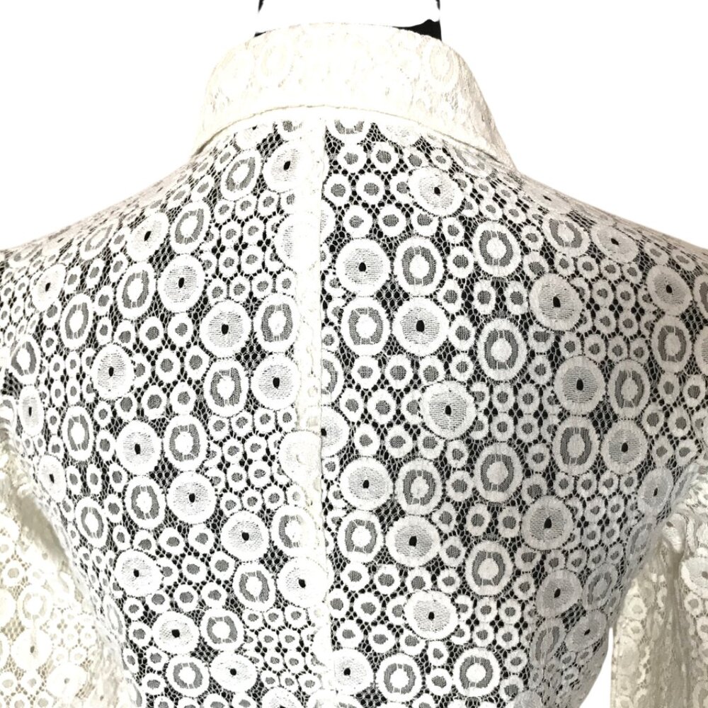 Trina Turk Sheer Lace Button-Down Blouse, Cream See-Thru Top, Size Small - Picture 8 of 15